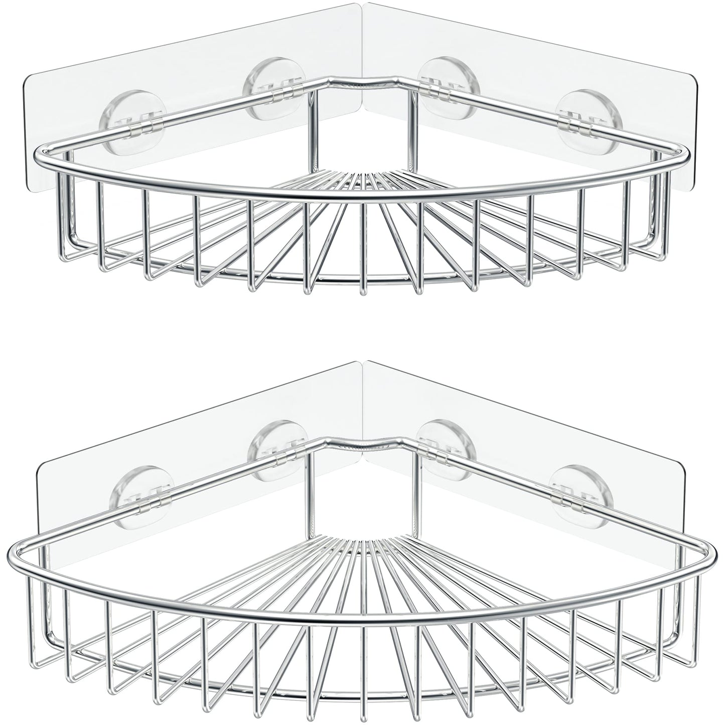 SMARTAKE 2-Pack Corner Shower Caddy, SUS304 Stainless Steel, Wall Mounted Bathroom Shelf with Adhesive, Storage Organizer for Toilet, Dorm and Kitchen (Silver)