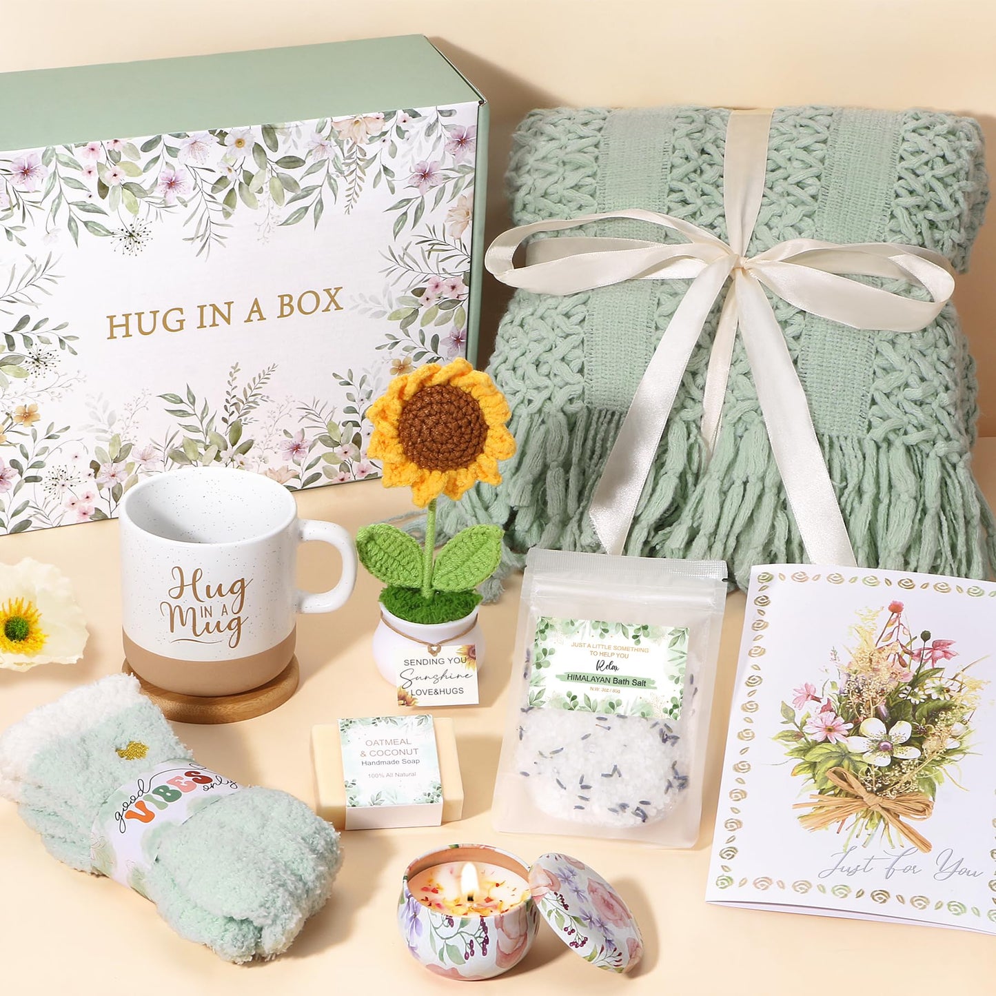 Get Well Soon Gift Baskets for Women, Self Care Gifts for Women Birthday Spa Care Package, Sunflower After Surgery Thinking of You Sympathy Gift Set Inspirational Mothers Day Gifts for Mom Her Wife