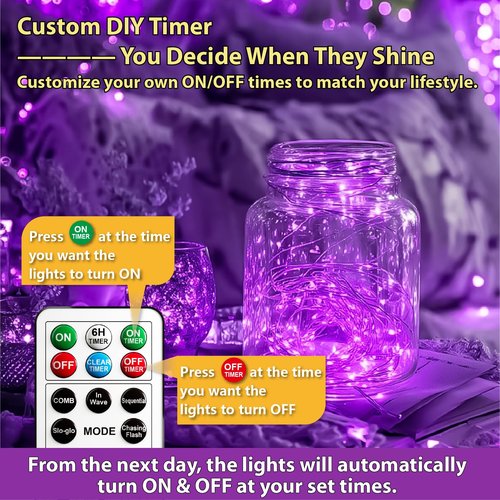 HXWEIYE 6 Pack Rechargeable Fairy Lights Battery Operated with Remote & DIY Timer, 7ft 20LED Mini Twinkle String Light for Mason Jar DIY Wedding Table Centerpieces Party Bedroom Christmas (Purple)