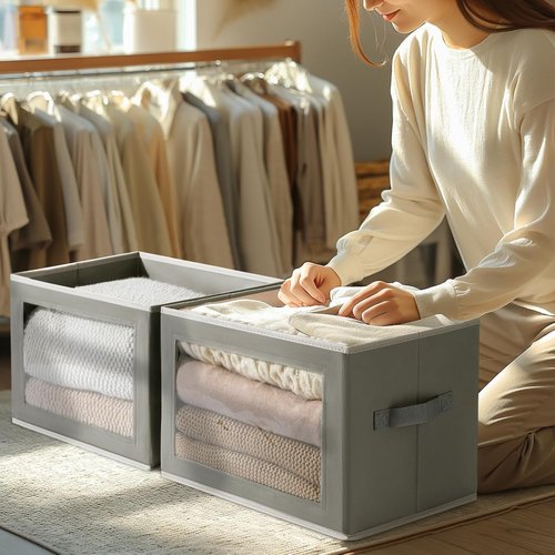 Homsorout Storage Bins - Collapsible Fabric Baskets with Lids for Closet & Office | 4-Pack, Grey
