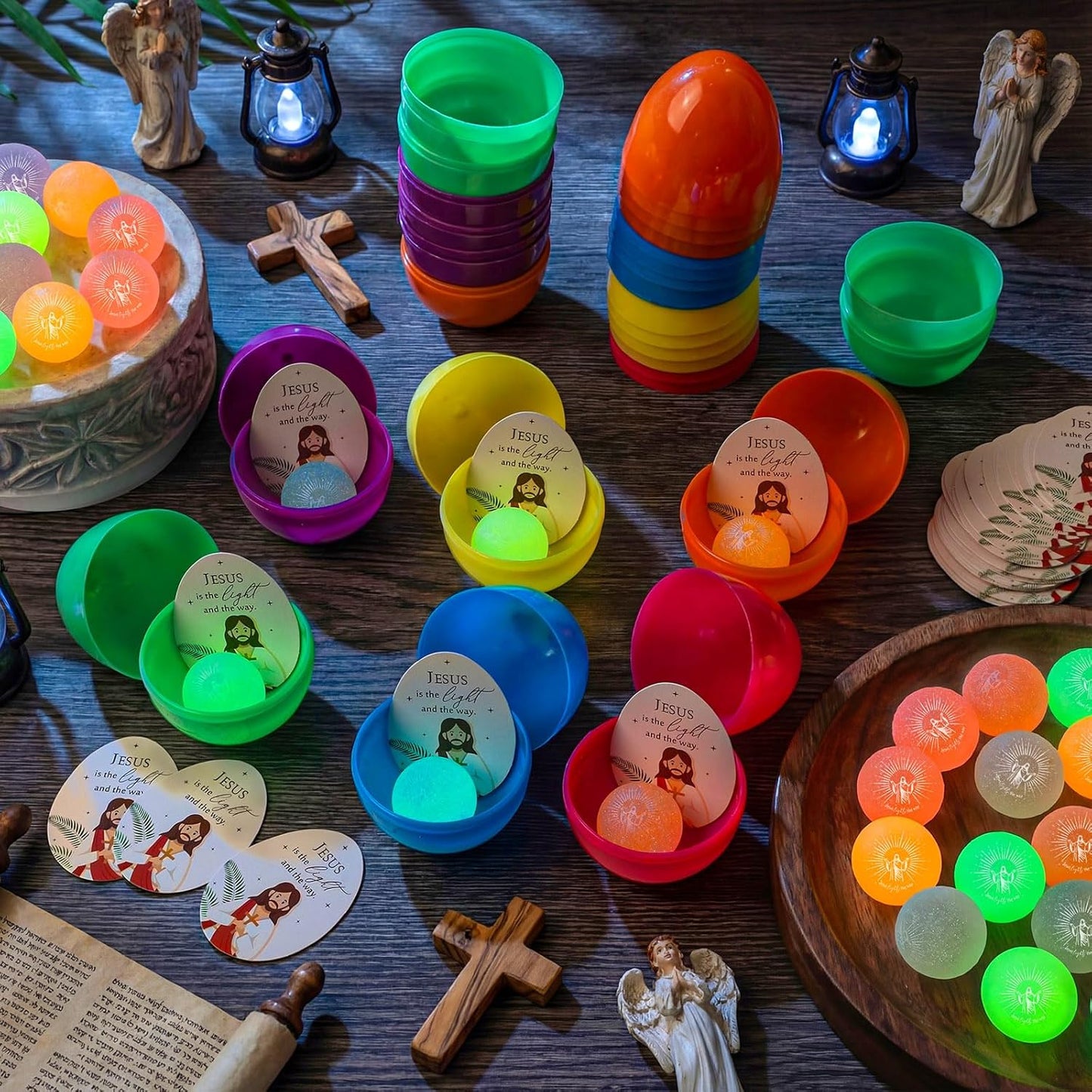 Wettarn 24-Piece Christian Easter Egg Set - Glow in The Dark Jesus Balls & Cards | Perfect for Easter Baskets