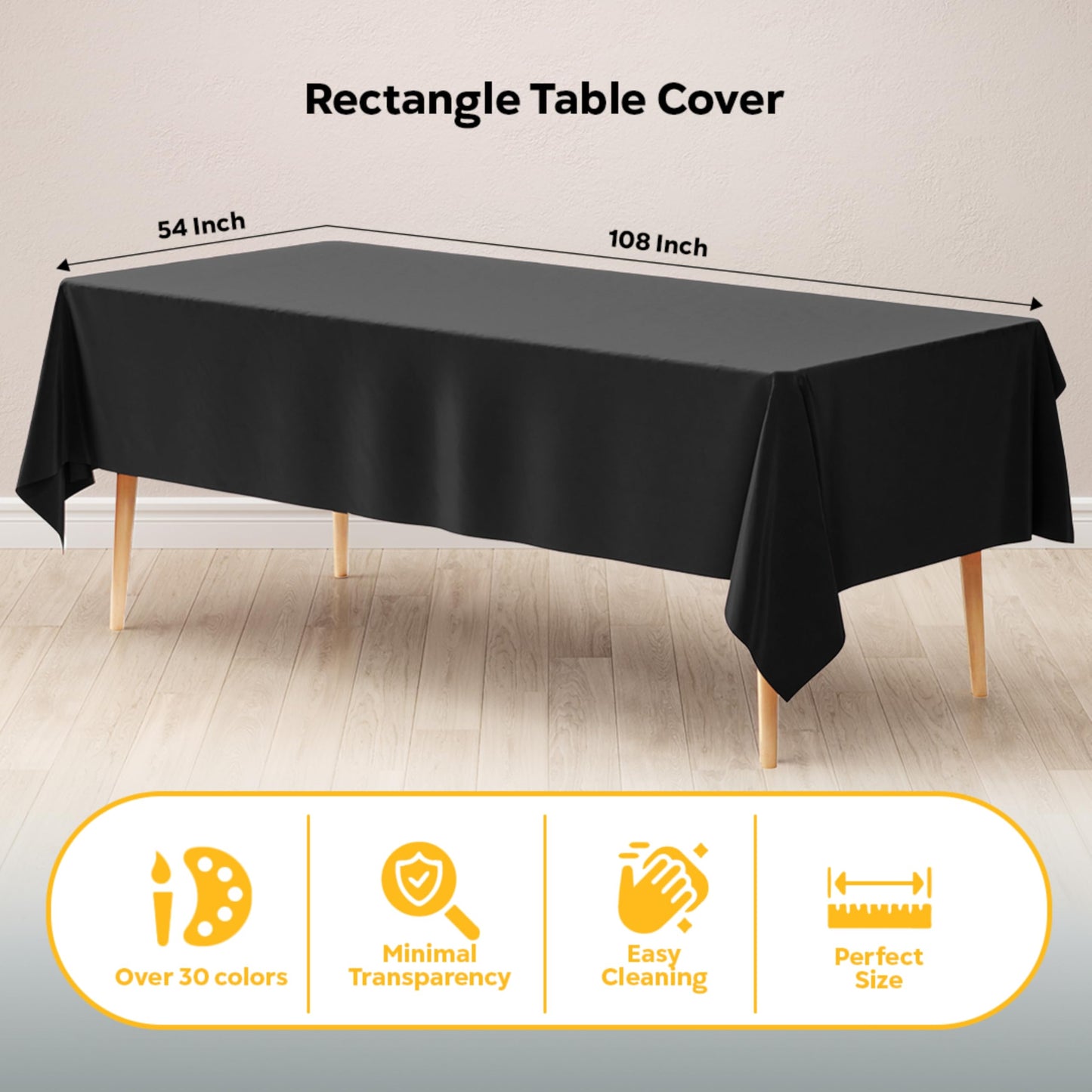 Exquisite 6-Pack Plastic Tablecloth 54x108 Rectangle Value Pack Plastic Table Cover - Black