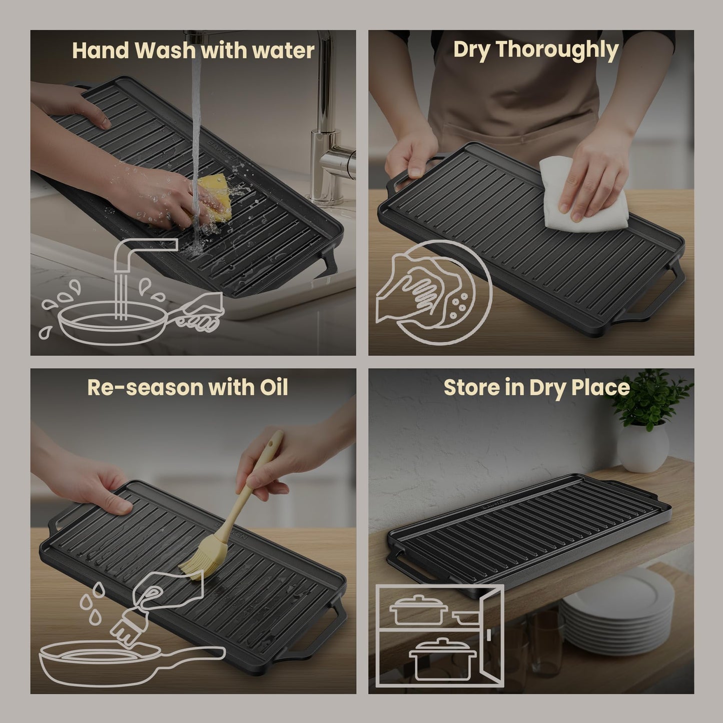 Bakken 18” Reversible Cast Iron Griddle, Flat & Grill Side, Dual Burner Cooking Plate for Pancakes, Meats & Veggies, Pre-Seasoned, Nonstick, Oven & Campfire Safe, Heavy-Duty Griddle Top with Mitt