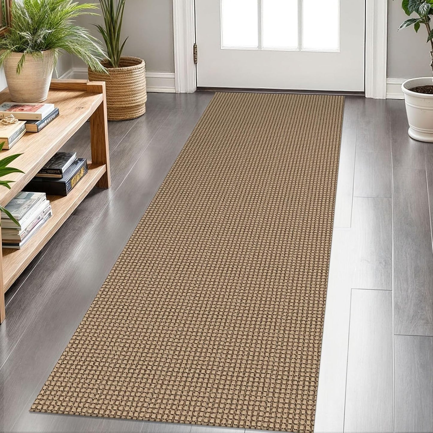 KOZYFLY Boho Runner Rug - Washable Non-Slip 2x6 ft Cotton Hallway Carpet | Tan/Orange/Brown