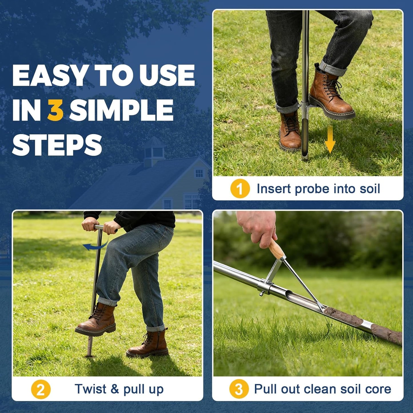 Regine Switzerland 36-Inch Soil Sampler Probe - Heavy-Duty Stainless Steel Core Tool for Lawn & Garden Testing