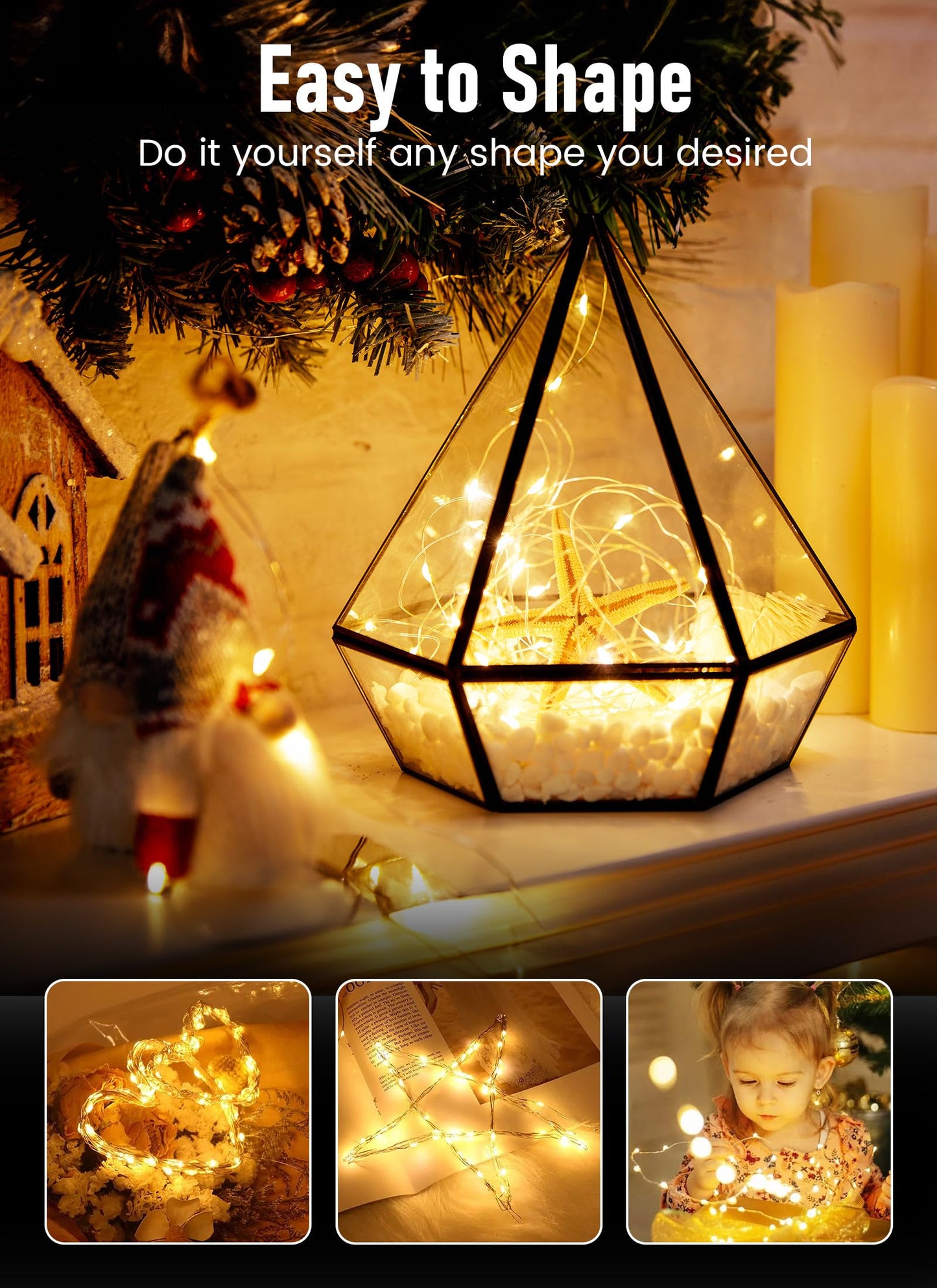 Minetom Fairy String Lights, 33Ft 100 LED Mini Battery Operated Fairy Lights Copper Wire Twinkle Lights Mason Jar Lights, Waterproof Starry Firefly Lights for Party Wedding Christmas Decor