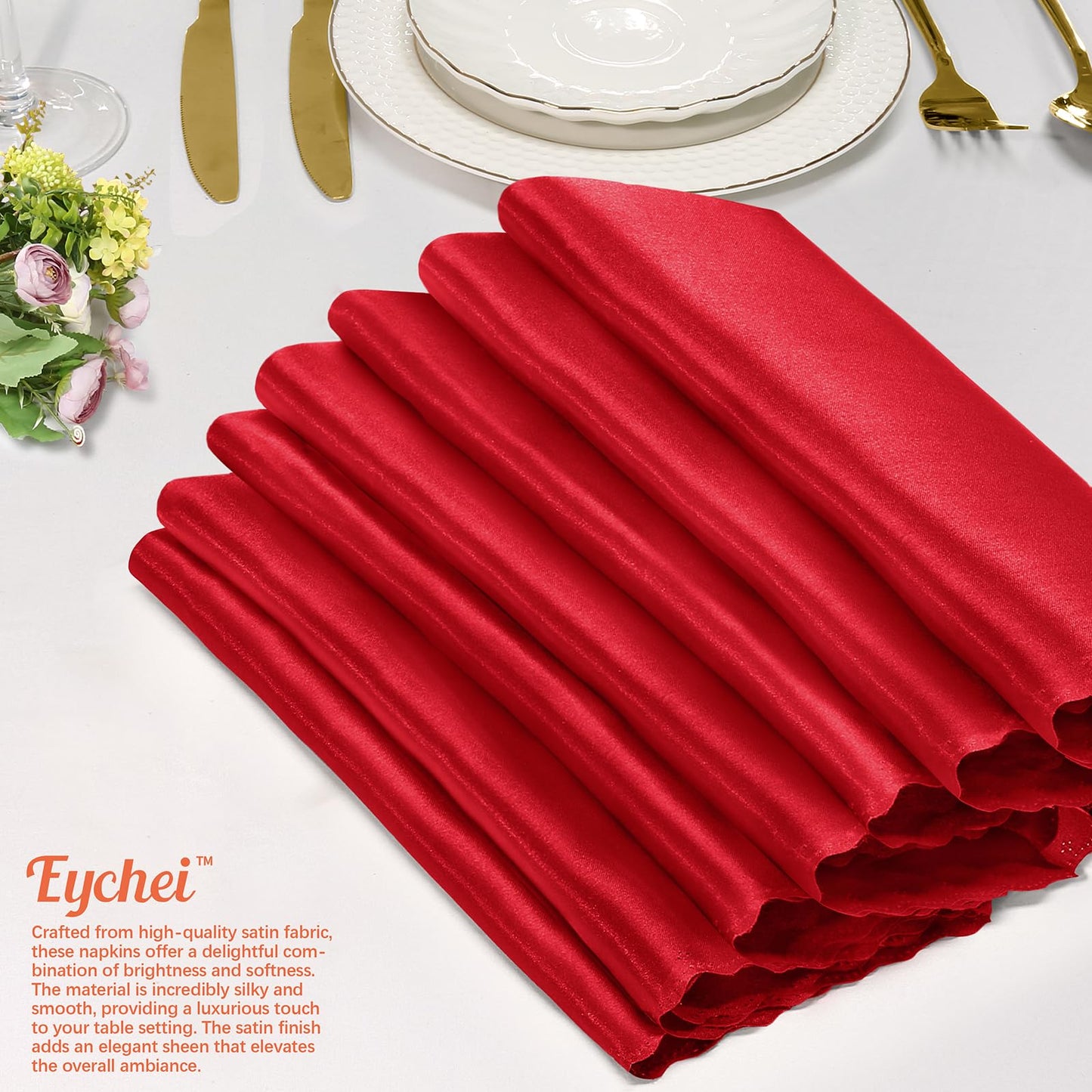 Eychei 60 Pieces Red Satin Napkins 20x20 Inches Satin Cloth Napkins, Square Satin Napkins with Scalloped Edges, Elegant & Silky Table Napkins for Restaurant Banquet Wedding