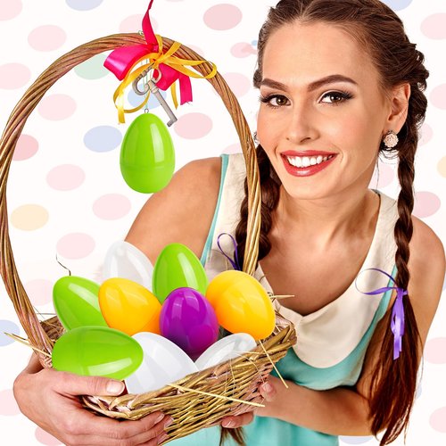 HSLCGF 24 Pack Plastic Easter Eggs Large 3.5 Inch Empty Eggs Bulk Fillable for Easter Theme Party Favor Basket Stuffers Holiday Decoration (Green)