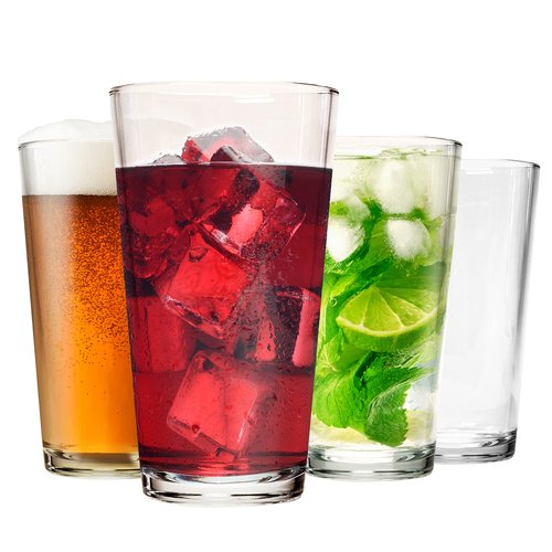 Drinking Glasses Set of 12-16 oz Glass Cups - Pint & Beer Glasses - Dishwasher Safe Water Glasses - Highball Tumblers
