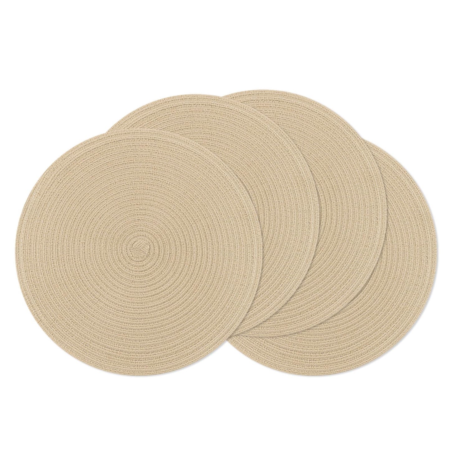 SHACOS 15 inch Round Braided Placemats Set of 4 Cotton Polyester Place Mats Washable Kitchen Dining Table Mats for Dinner Party Table Decor (Light Beige, 4)