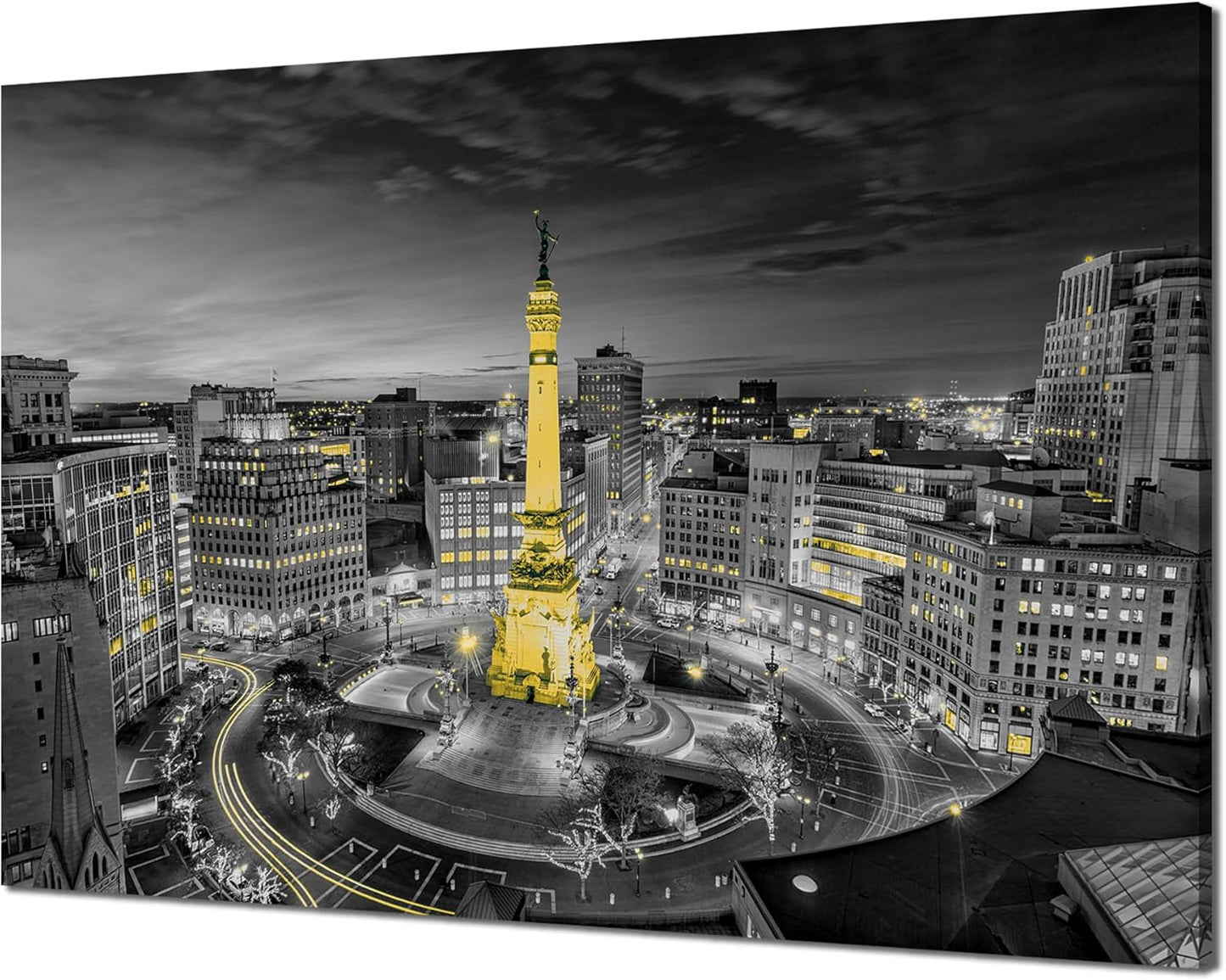 Indianapolis City Wall Art Indiana Painting Skyline Canvas Print Soldier Sailor Monument Picture Frames Indiana Skyline Wall Decor Black and White Poster Home Decoration(36x24 inches)