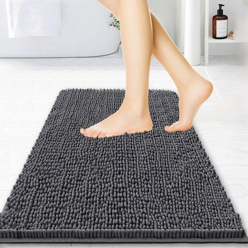 BOANKODU Bathroom Rugs - Extra Soft Chenille Bath Mats | Quick Dry, Machine Washable, 15x23, Dark Grey