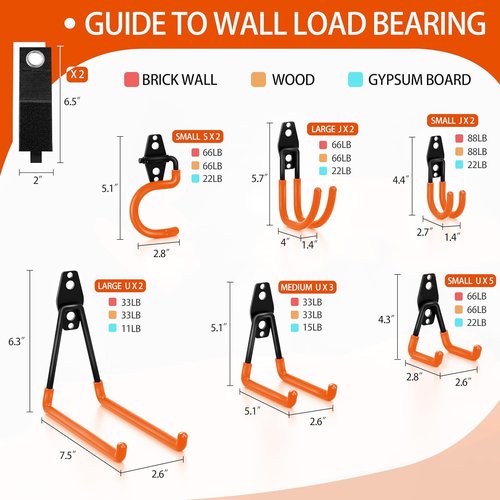 Heavy Duty Garage Hooks by 18 Pack - Anti-Slip Coating for Secure Storage of Bikes, Ladders & Tools