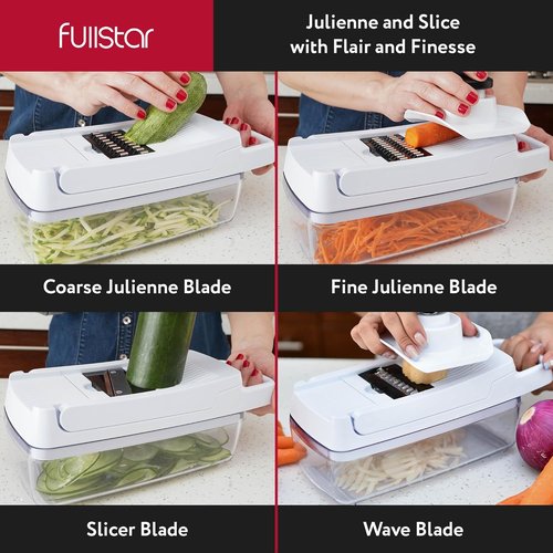 Fullstar Vegetable Chopper & Mandoline Slicer - 9-in-1 Kitchen Gadget with Container & Cheese Grater, White