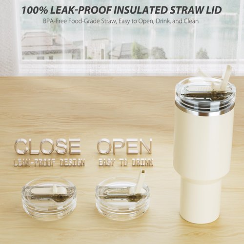CeleVista 2 Pack 40 oz Flip Straw Lid for STANLEY Quencher ProTour and H2.0 FlowState Tumbler(Only for STANLEY Tumbler), Leakproof Lid, No Spill & Easy to Use Reusable Cover(Cream)