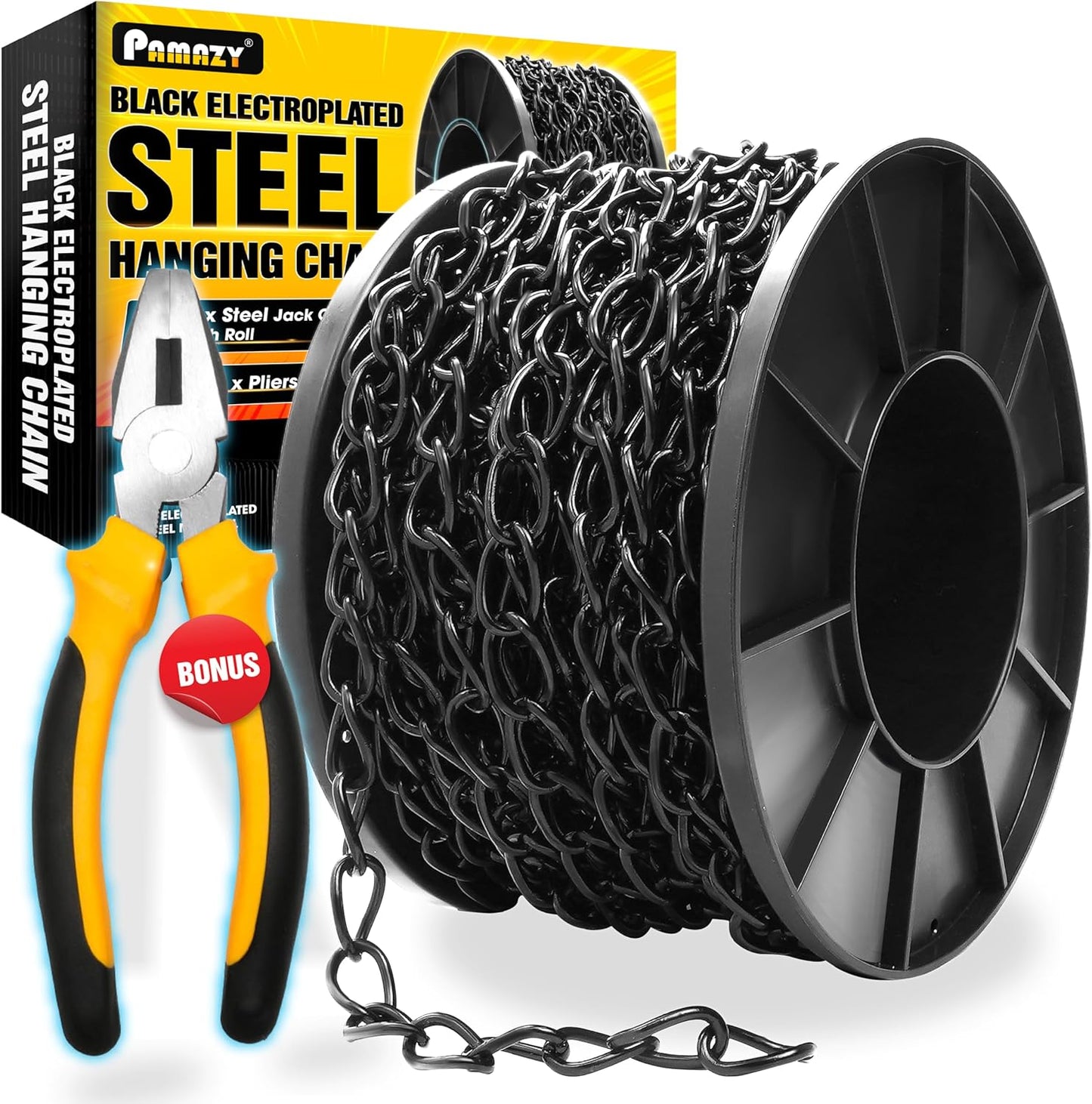 Skiennix 50FT Black Steel Hanging Chain - Durable, Rust-Resistant, 20LBS Capacity for Bird Feeders & Planters