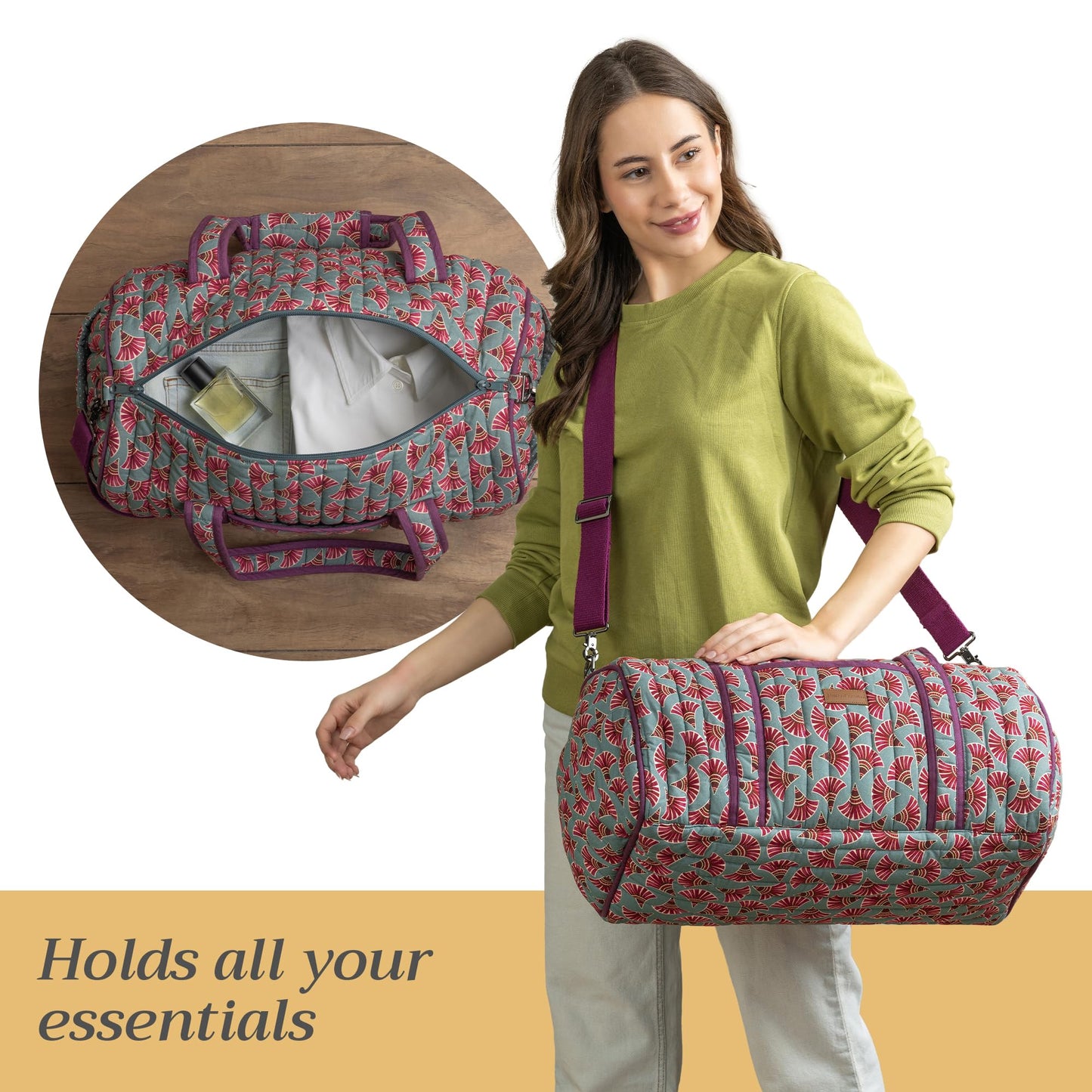 Maison d' Hermine Weekend Duffel Bags for Women Cotton Quilted Overnight Luggage Weekend Bag for Men Gym Sports Gifts Travel Business Travellers Trip Mothers Day Gifts -Bamako - Malia