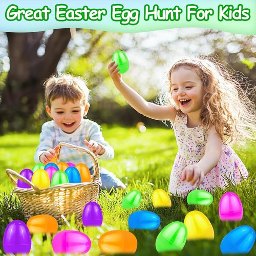 AMENON 3.1" Large Plastic Easter Eggs Bulk Easter Basket Stuffers Essentials 50 Pack Surprise Egg Empty 6 Spring Colors for Kids Toddlers Jumbo Fillable Eggs Hunt Games Party Favors Filling Treats