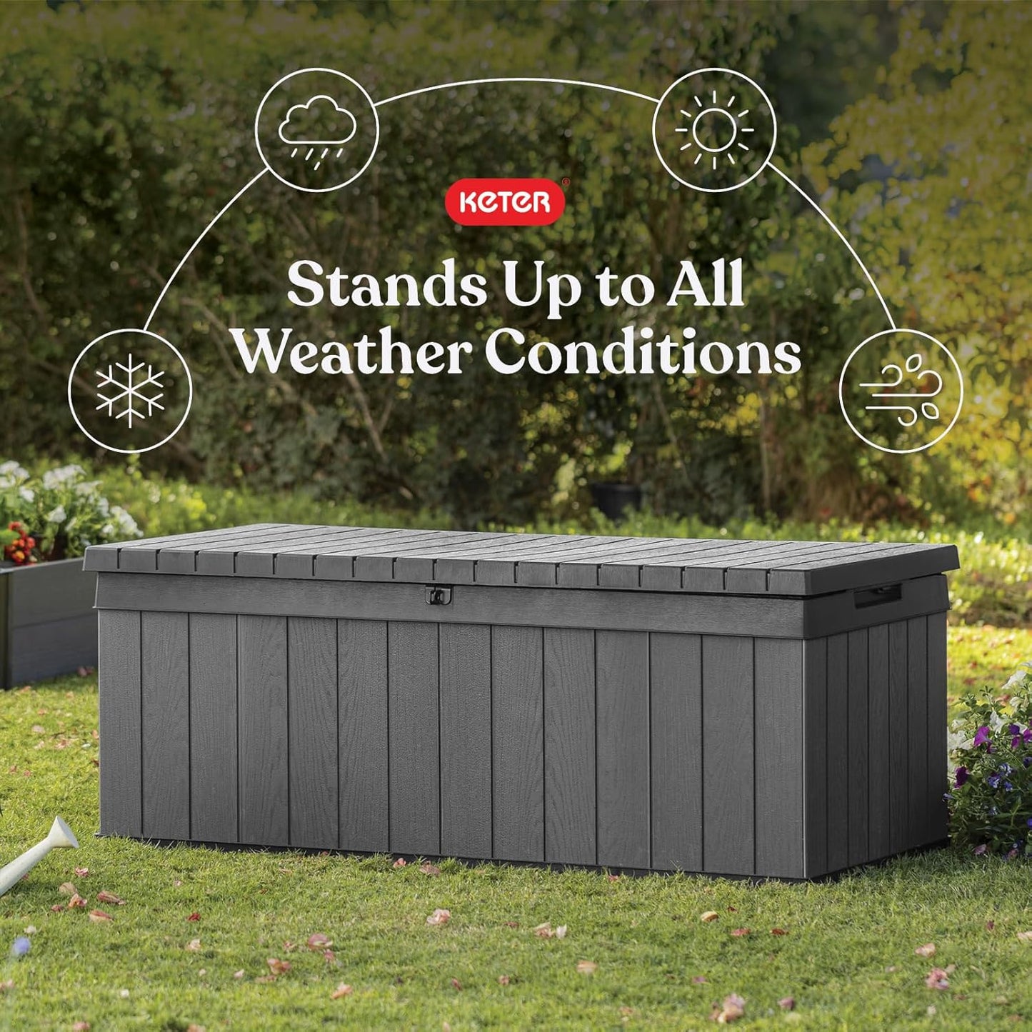 Keter Darwin 100 Gallon Resin Deck Box - Outdoor Storage for Furniture, Cushions & Tools | Grey & Black