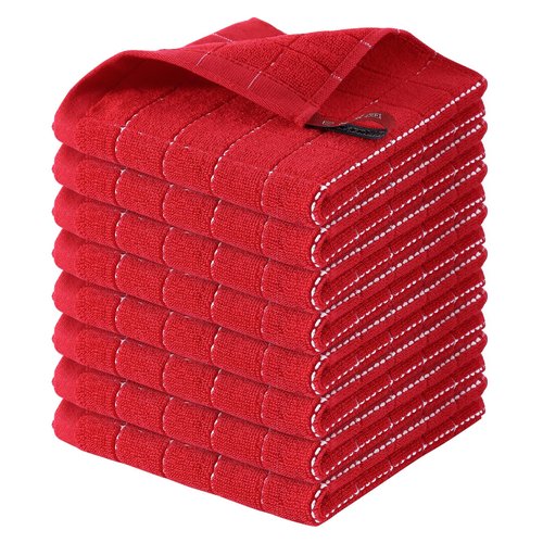Homaxy 100% Cotton Terry Kitchen Dish Cloths, Ultra Soft and Absorbent Dish Towels for Kitchen, Suitable for Drying and Washing Dishes, 8 Pack, 12 x 12 Inches, Red