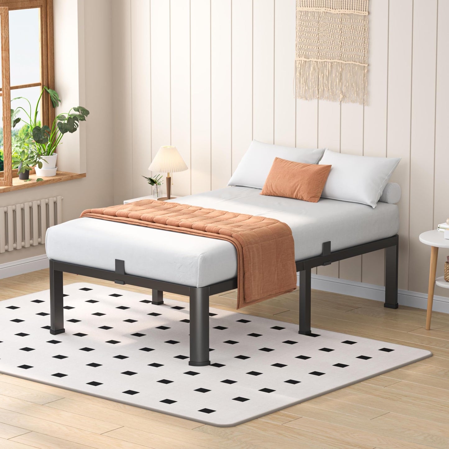 VIPSHOW 18 Inch Twin Heavy Duty 3500 lbs Bed Frame with Round-Corner Legs & Anti-Squeak Design – Quick Assembly Metal Platform, No Box Spring Needed