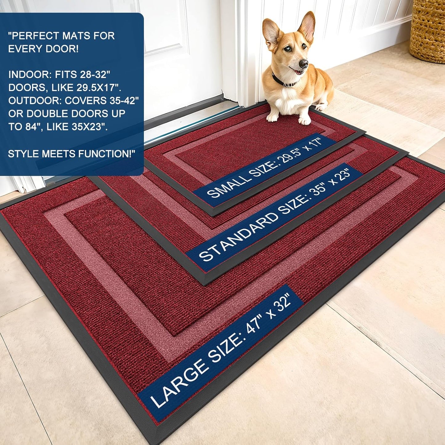 OLANLY Waterproof Front Door Mat - All-Season, Fade Resistant, Easy Clean, 59x40, Wine Red