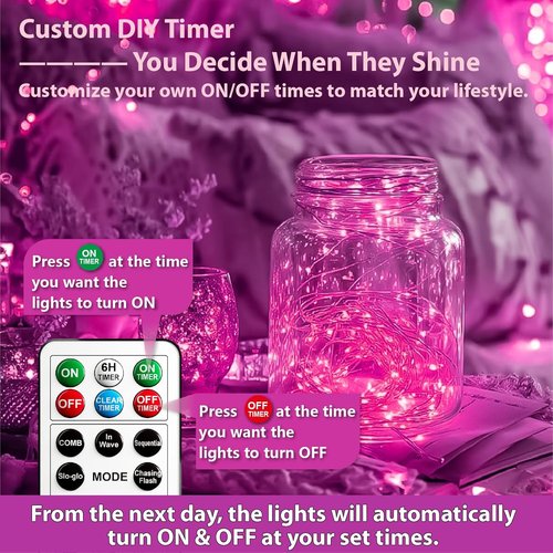 HXWEIYE Rechargeable Fairy Lights - 6 Pack Mini Twinkle String Lights with Remote & Timer | 7ft, Pink