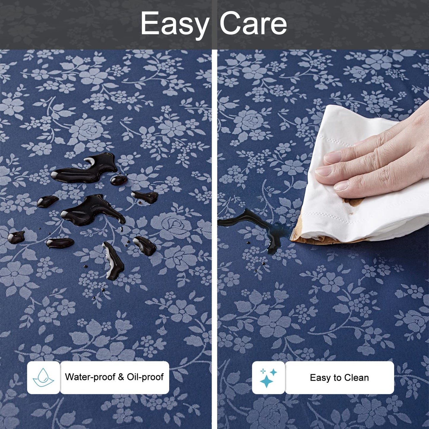 Smiry Rectangle Table Cloth, Waterproof Heavy Duty Vinyl Tablecloths, Wipeable Washable Table Cover for Kitchen and Dining Room (Navy Blue, 70" X 90")