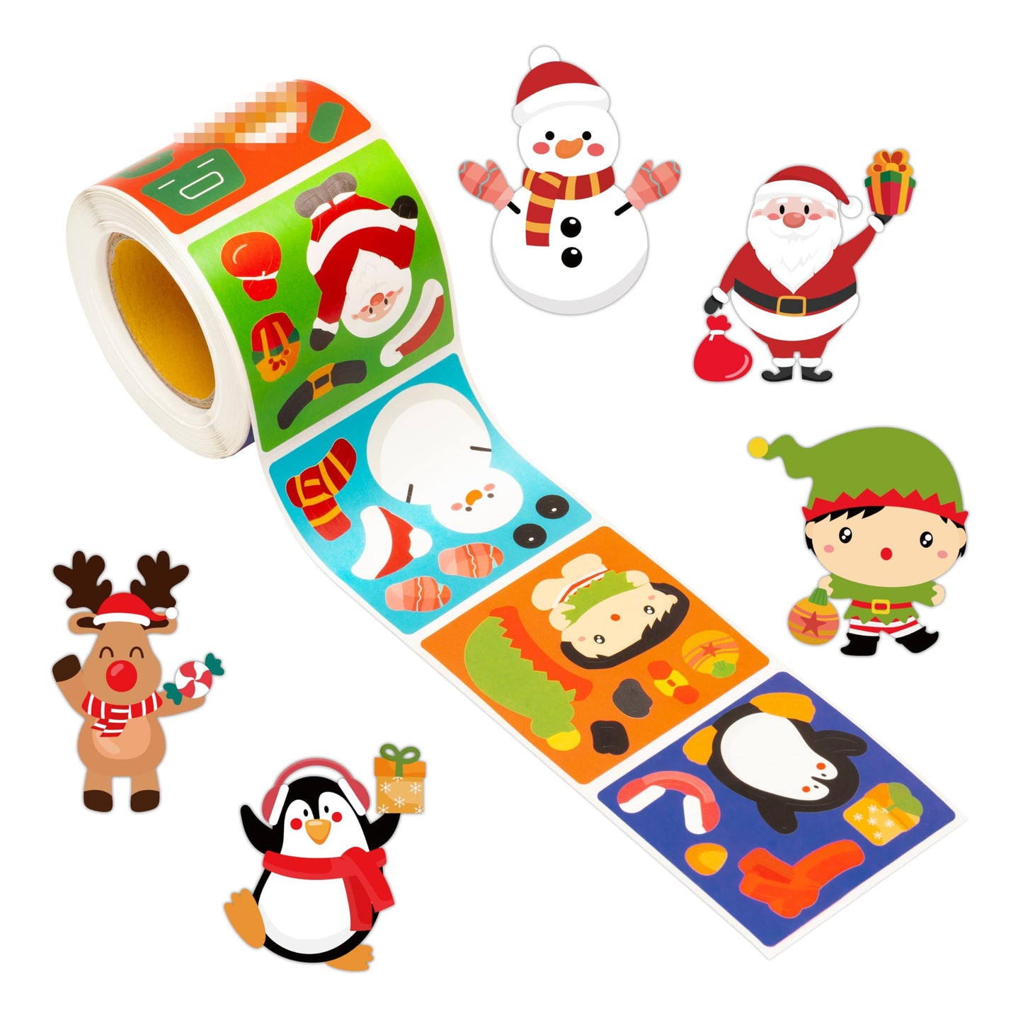 Haooryx Christmas DIY Sticker Roll - 300 Pcs Make Your Own Snowman Penguin Santa Claus Decorative Stickers Self Adhesive Waterproof Vinyl Water Bottle Laptop Phone Case Activity Christmas Party Favor