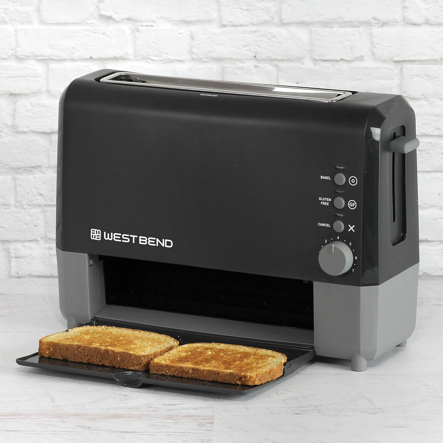 West Bend QuikServe Toaster - 2-Slice Wide-Slot Design with Bagel & Gluten-Free Settings | Black, 1400-Watts