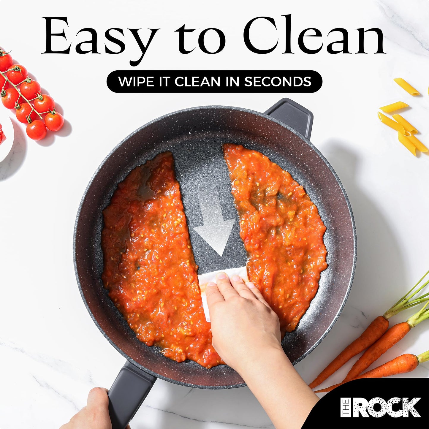 THE ROCK SOHO 4 Qt Nonstick Deep Frying Pan Skillet with Glass Lid, 11 Inch Large Deep Frying Pan, Non Stick Saute Pan – Stay-cool Handle, Induction Compatible, Oven & Dishwasher Safe, Black
