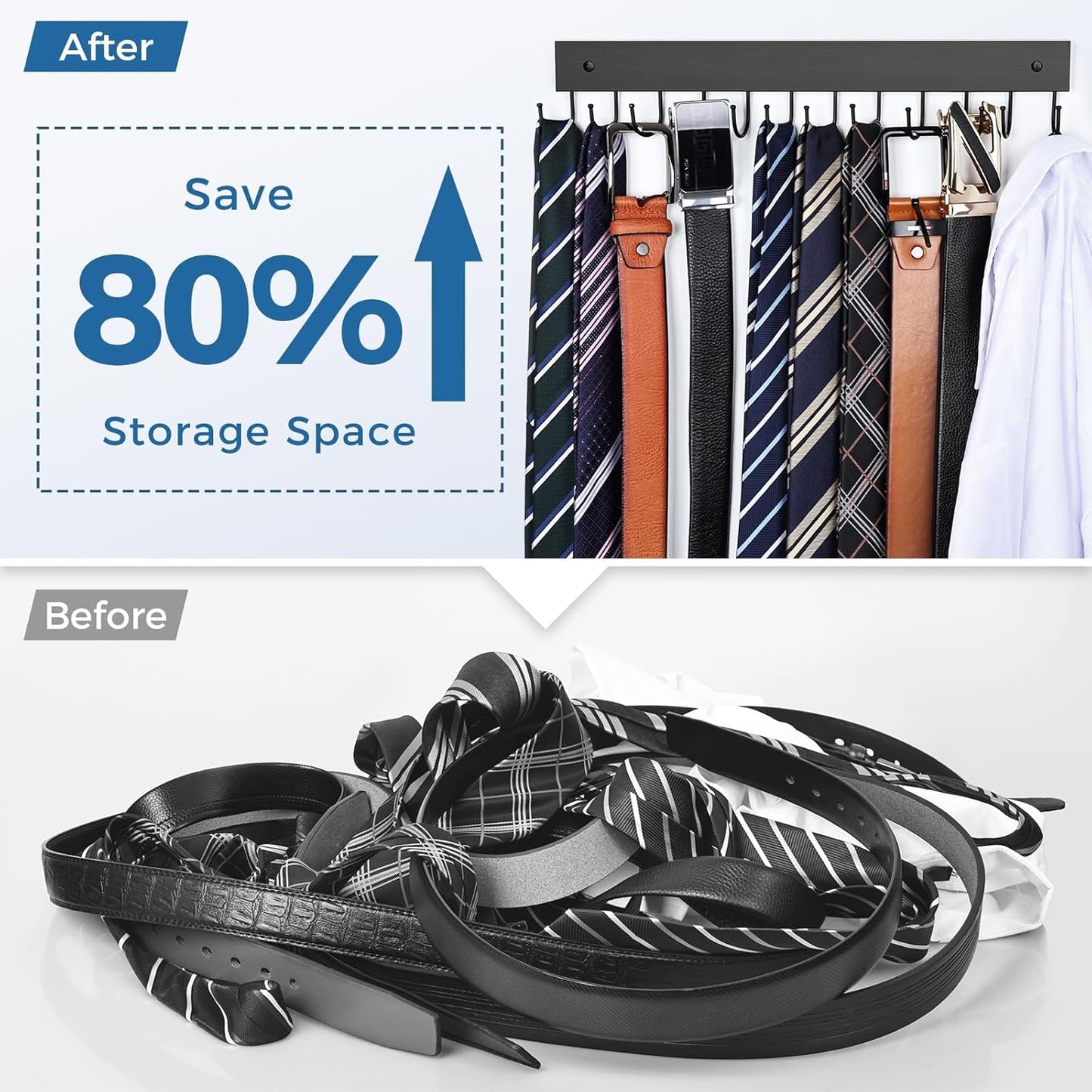 Skiennix Wooden Belt Hanger - Wall Mounted Organizer with 24 Storage Capacity | 180° Rotating Design in Black