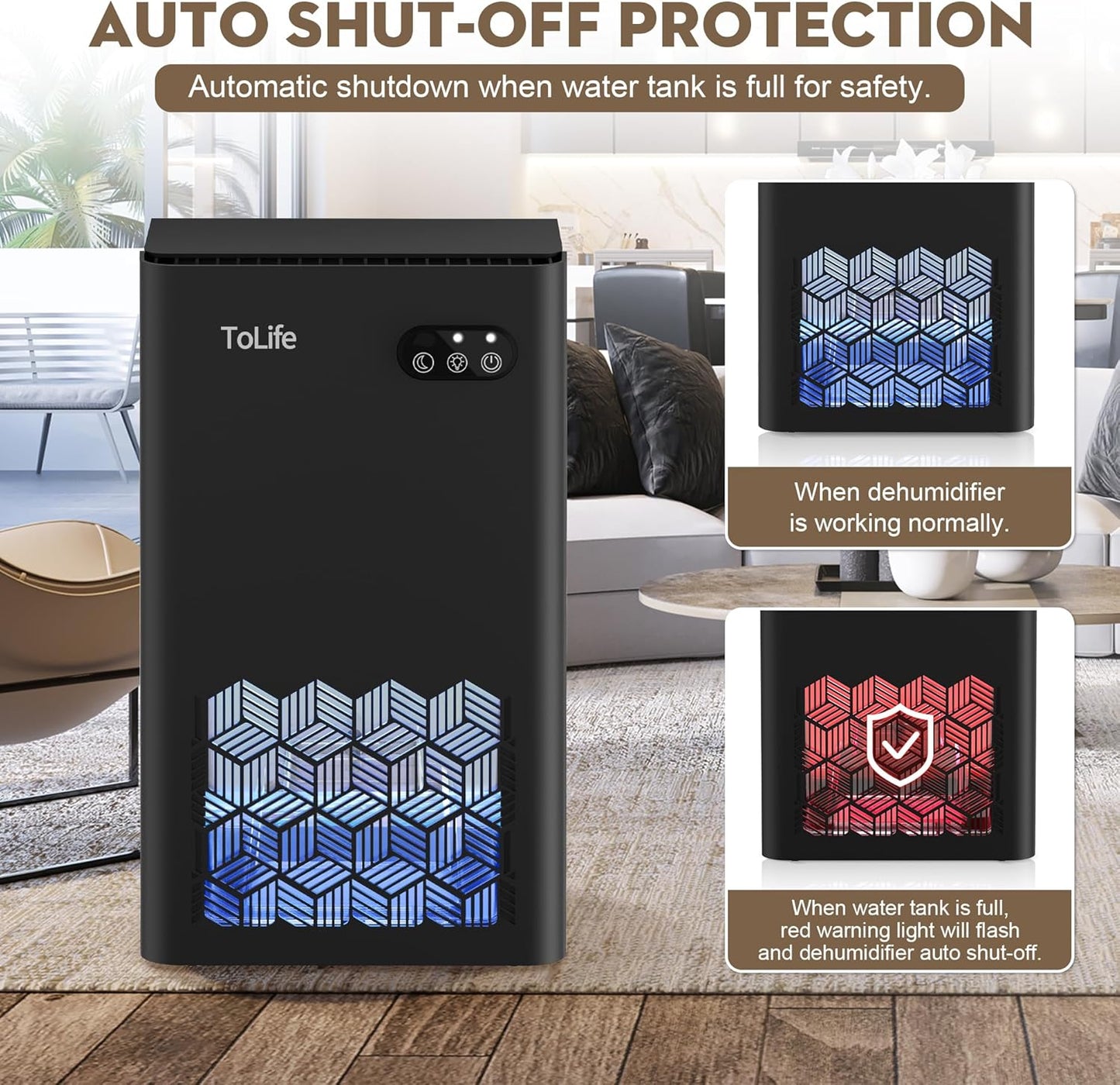 ToLife Dehumidifier - 1000 Sq.Ft. Home Dehumidifier with 95 OZ Tank & Auto Shut Off | Black