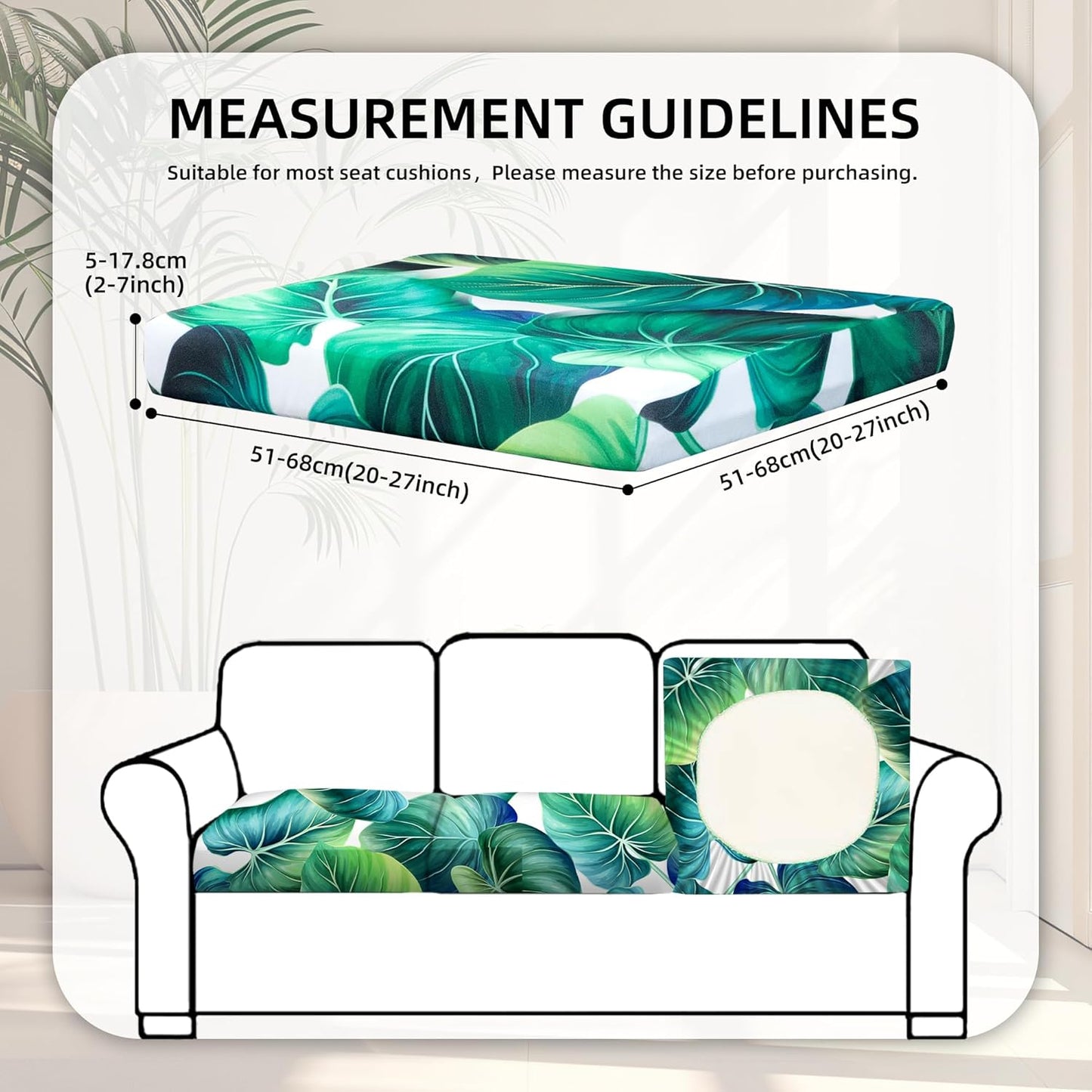 Skiennix Outdoor Couch Cushion Covers - 8 Pcs Washable & Reusable Green Leaf Slipcovers | Patio Furniture Protection