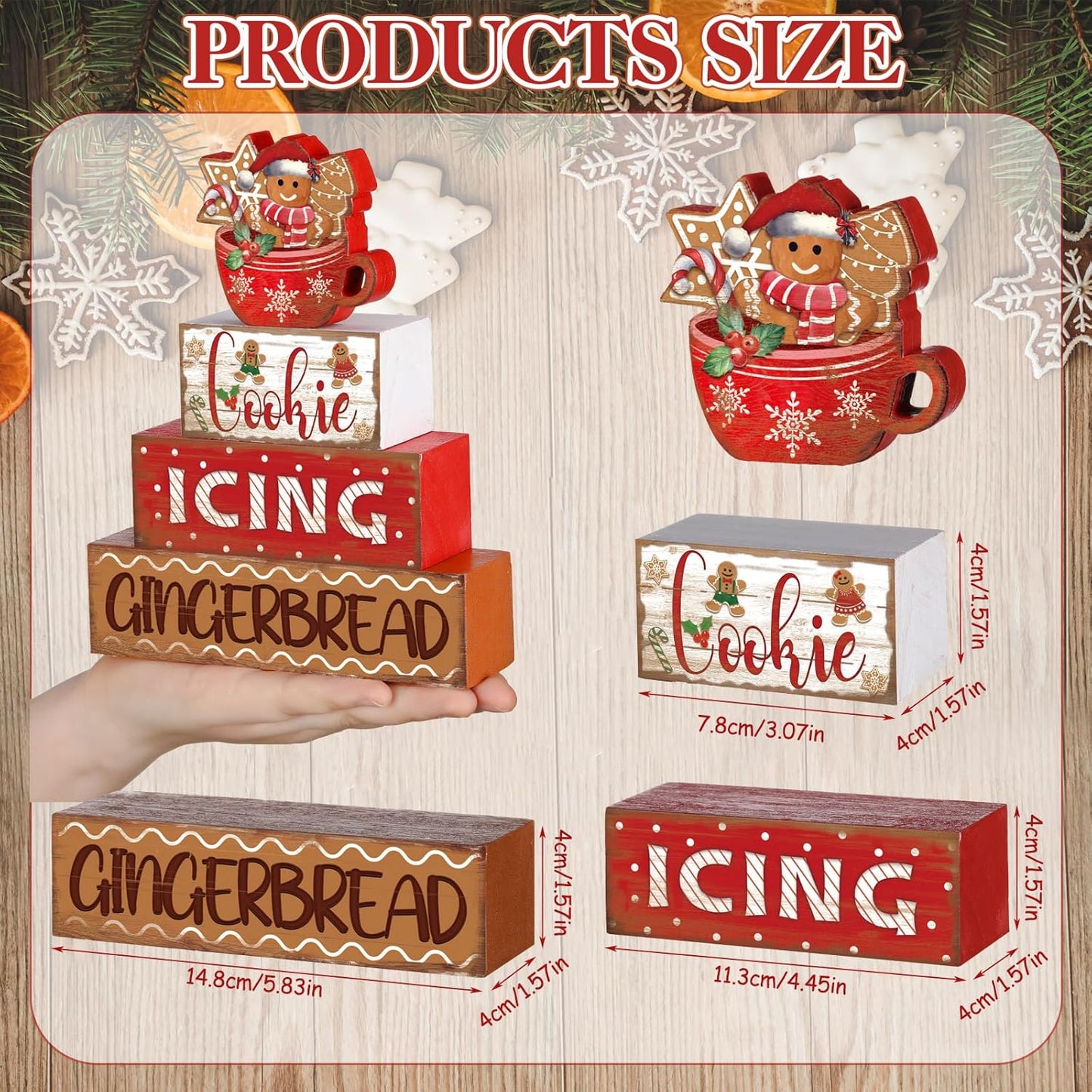 Moucuny Christmas Gingerbread Man Table Sign - 4 Pcs Wooden Decorative Set for Festive Home Decor