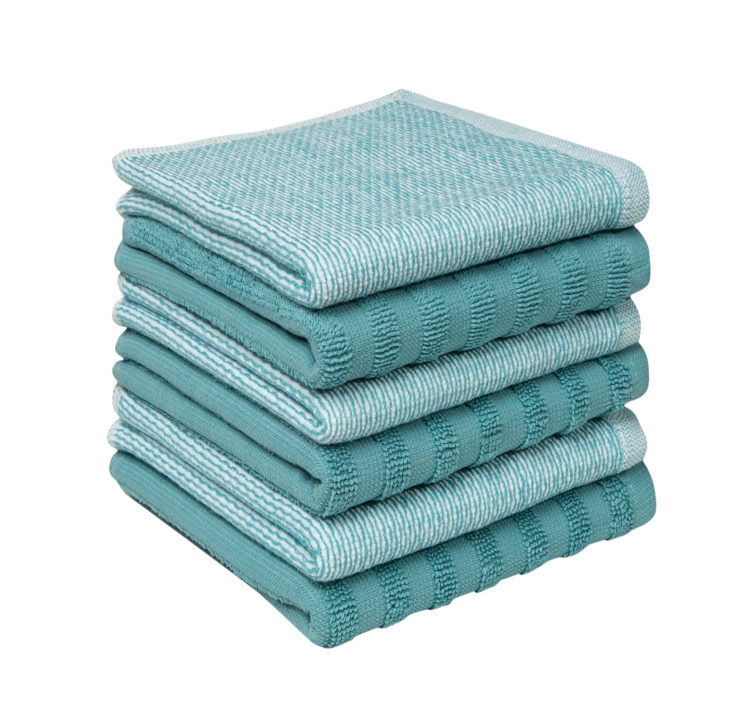 Bumble Premium Dish Cloths 13"x13" (6 Pack) | 100% Natural Ring Spun Cotton | 400 GSM | Highly Absorbent & Soft |Yarn Dyed & Solid Dyed Terry Dish Cloth Set - Aqua