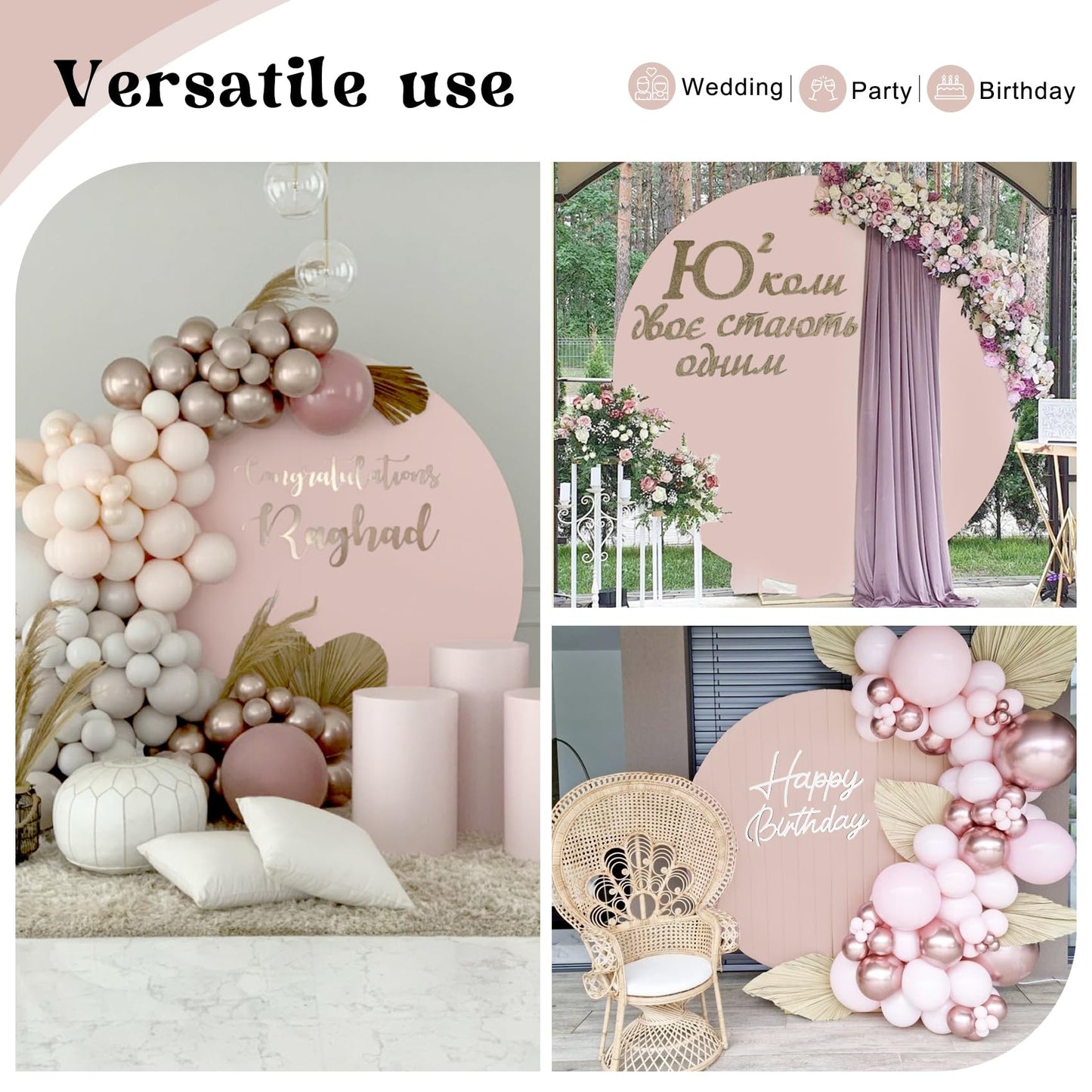 6.6ft Round Backdrop Stand and Pink Covers 1 Stable Balloon Arch Stand with Base and 1 Polyster Circle Arch Covers Metal Wedding Arch Backdrop Stand Frame for Parties Baby Shower Garden Decorations