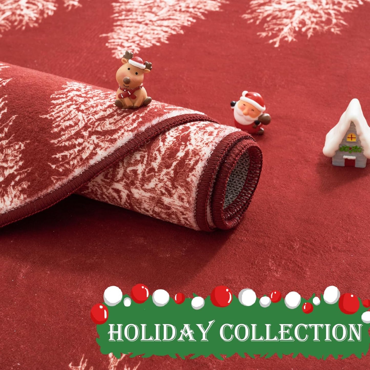 COLLACT Christmas Round Rug 5ft Area Rug Red Xmas Tree Washable Non Slip Soft Circle Round Holiday Decor Floor Carpet for Kitchen Bedroom Bathroom Laundry Foyer Nursery Living Room