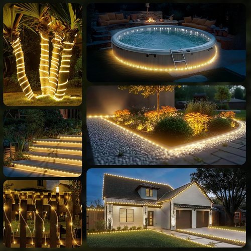 720 LED Rope Lights by 100FT - Waterproof Outdoor Lighting with Remote, 8 Modes & 4 Brightness Levels | Warm White for Garden & Patio Decor