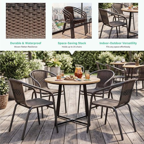 JEAREY Rattan Dining Chairs Set of 4 - All-Weather Stackable Outdoor Seating for Lawn & Garden, Brown