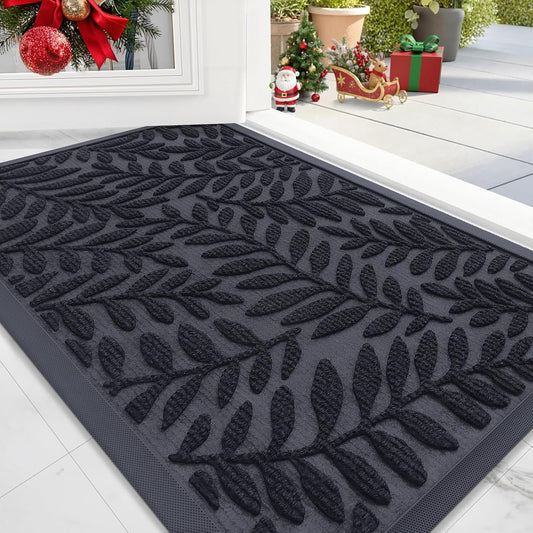 OLANLY Indoor Outdoor Door Mat - Waterproof All-Weather Doormat, 29.5x17, Sturdy Rubber, Easy Clean, Black