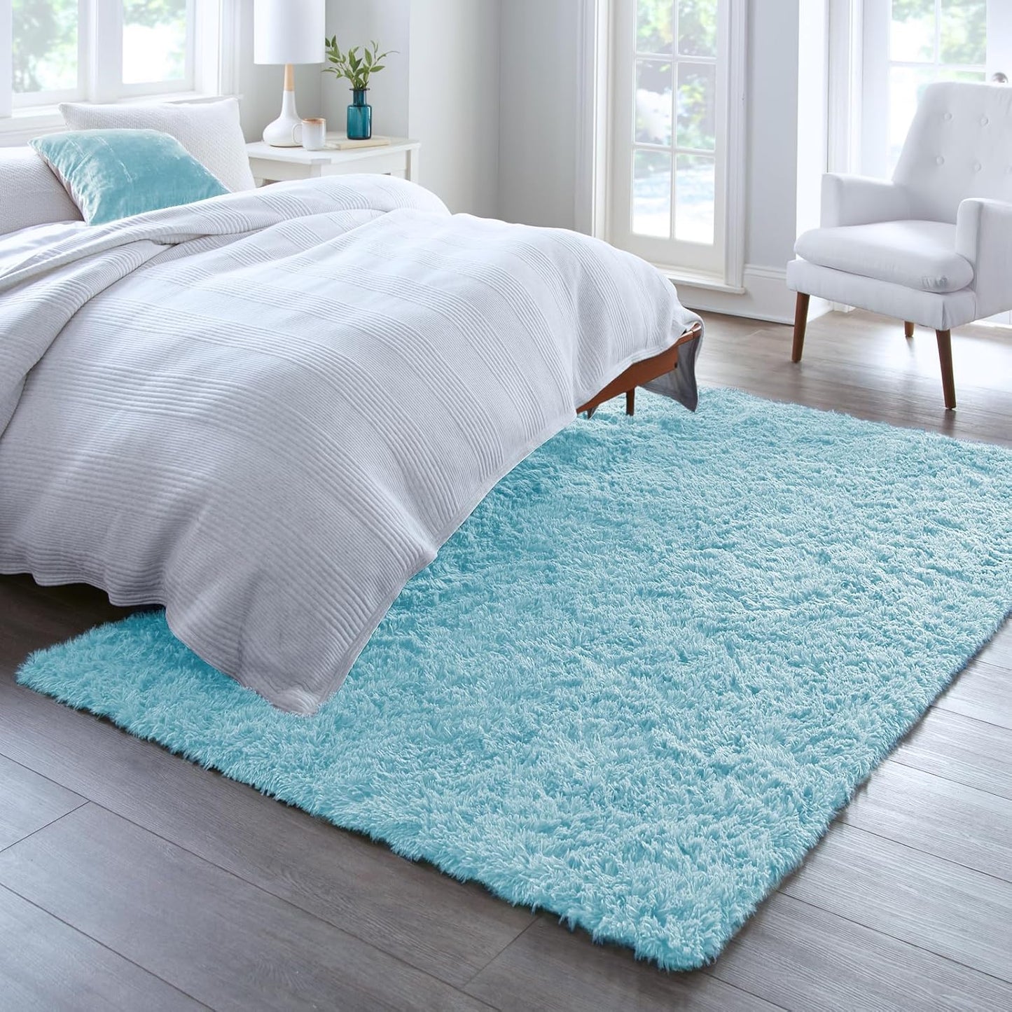 Ophanie Light Blue Area Rug - Soft Plush Shaggy Carpet for Living Room & Kids Nursery | 5x8 Size