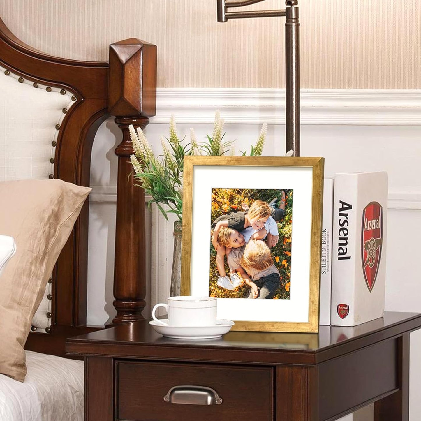 Upsimples 8.5x11 Picture Frame - Versatile Display for 6x8 Photos with Mat or 8.5x11 Without - Bronze Finish, 1 Pack