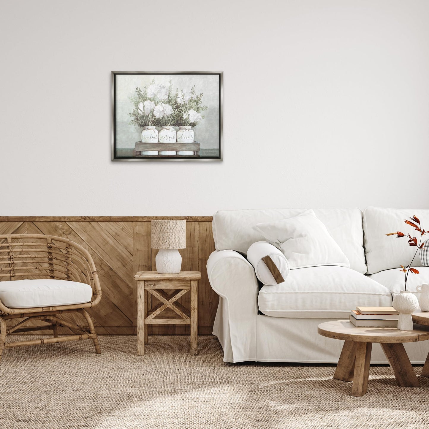 Stupell Industries Pristine Hydrangea Bouquets Thankful Grateful Blessed Sentiment Framed Floater Canvas Wall Art Design by Dogwood Portfolio