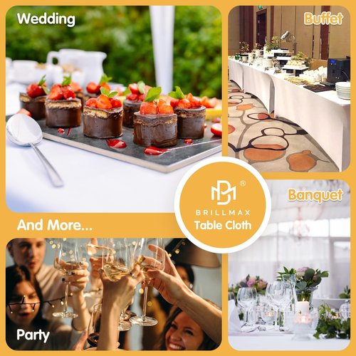 BRILLMAX 4 Pack White Spandex Table Covers for 8 Ft Rectangle Tables - 180 GSM Thick Stretch Tablecloth Fitted, Reinforced Foot Pockets, Wrinkle Free Cloth for Wedding Banquet Party Trade Show