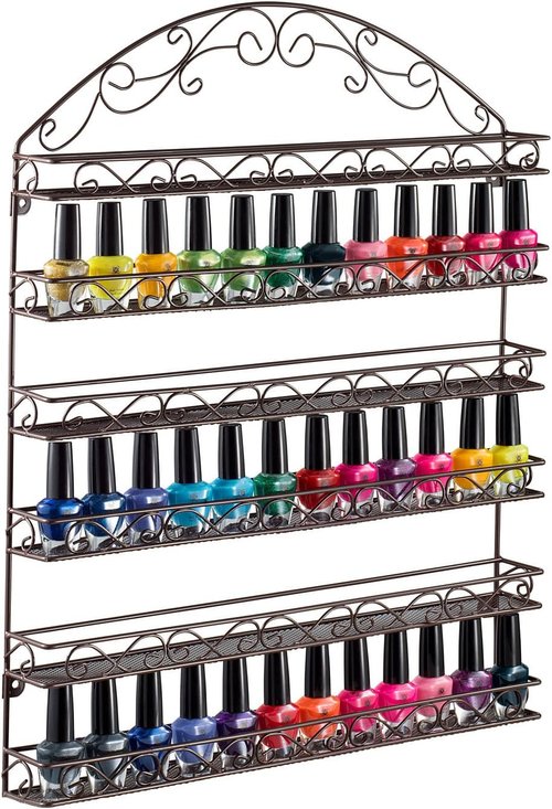 HOME IT Nail Polish Rack - Wall Mounted Organizer Holds 102 Bottles - Durable Bronze Metal Frame 20x24 Inch