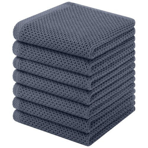 Homaxy 100% Cotton Waffle Weave Kitchen Dish Cloths, 7-Pack Ultra Soft Absorbent Dish Towels, Quick Drying Dish Rags, 12 x 12 Inches, Dark Grey