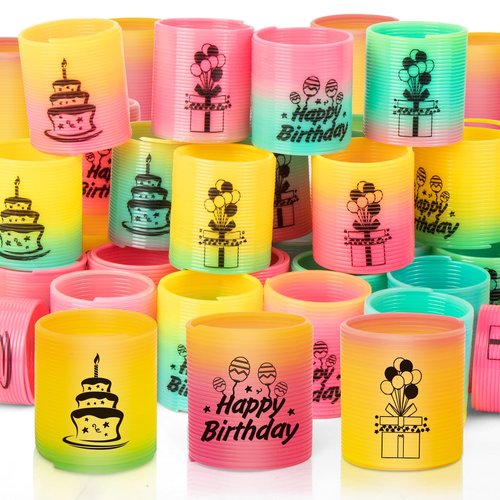 CLEVERZONE 36 Pack Spring Rainbow Magic Fidget Stress Coil Mini Springs Bulk Toys Party Favor For Kids Birthday Carnival Prize Goodie Bag Stuffers For Boys Girls (Birthday)