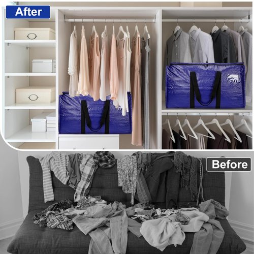 Cryster 6 Pack Moving Bags Heavy Duty, Extra Large Storage Totes Bag with Zippers and Sturdy Handles, Packing Bags for Moving, Storage, Travel, Space Saving, Moving Boxes College Essentials Blue