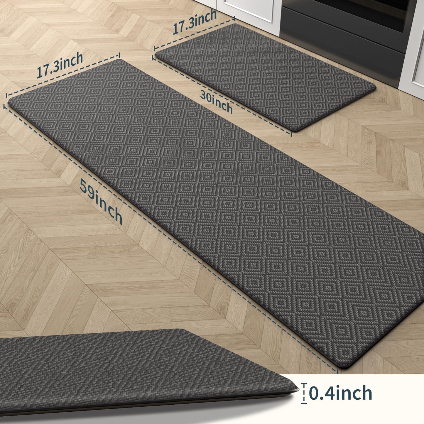 Mattitude Kitchen Mat 2PCS Kitchen Rugs Cushioned Anti-Fatigue Rug Waterproof Standing Desk Mat Kitchen Mats for Floor Kitchen Rug Set for Kitchen, Sink, Office 17.3"×30"+17.3"×59" Dark Grey